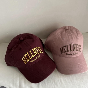 复古美式棒球帽软顶红色粉色灰色洋气显脸小高品质鸭舌帽遮阳帽潮