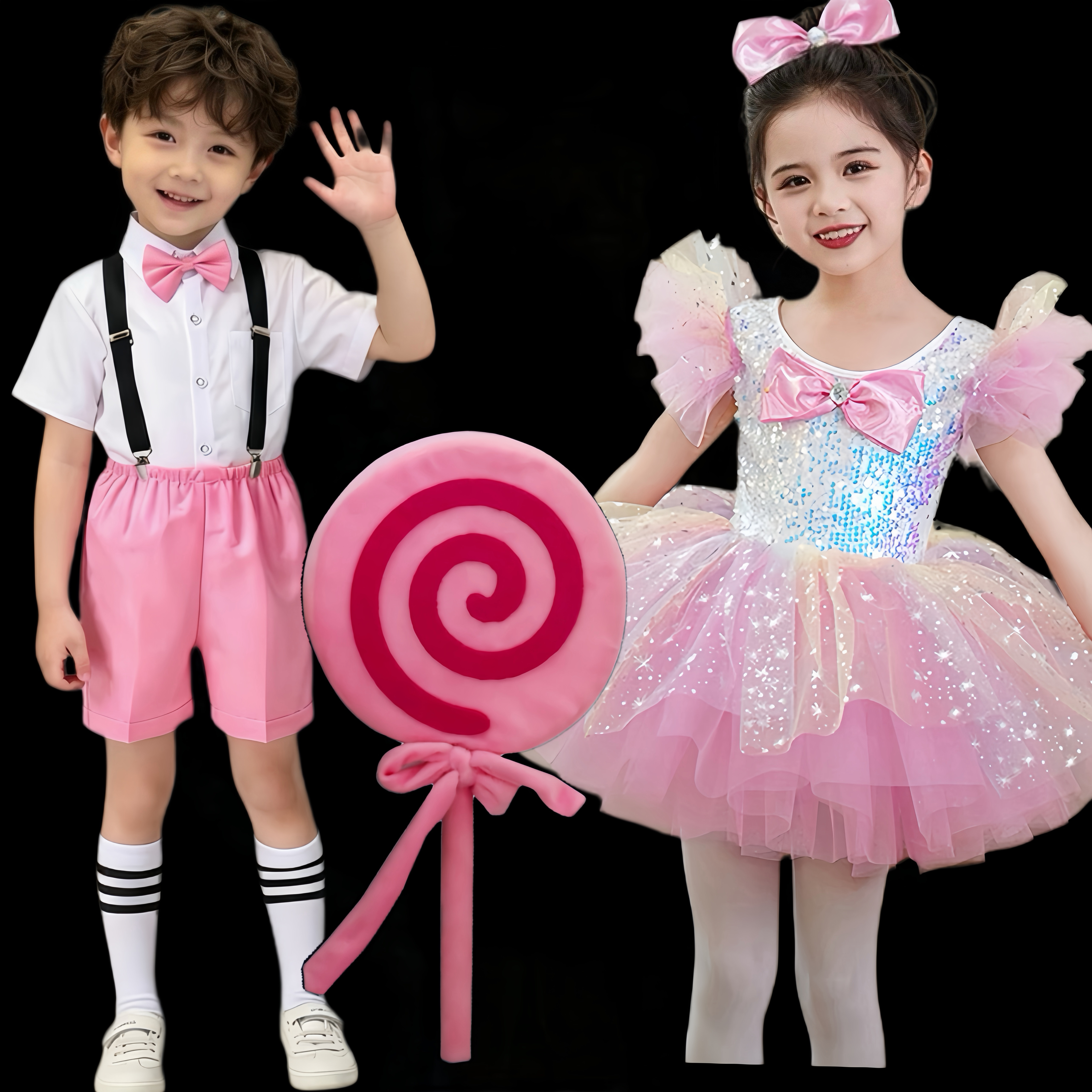 棒棒糖儿童演出服舞蹈道具女童粉色亮片公主裙幼儿六一舞台表演服