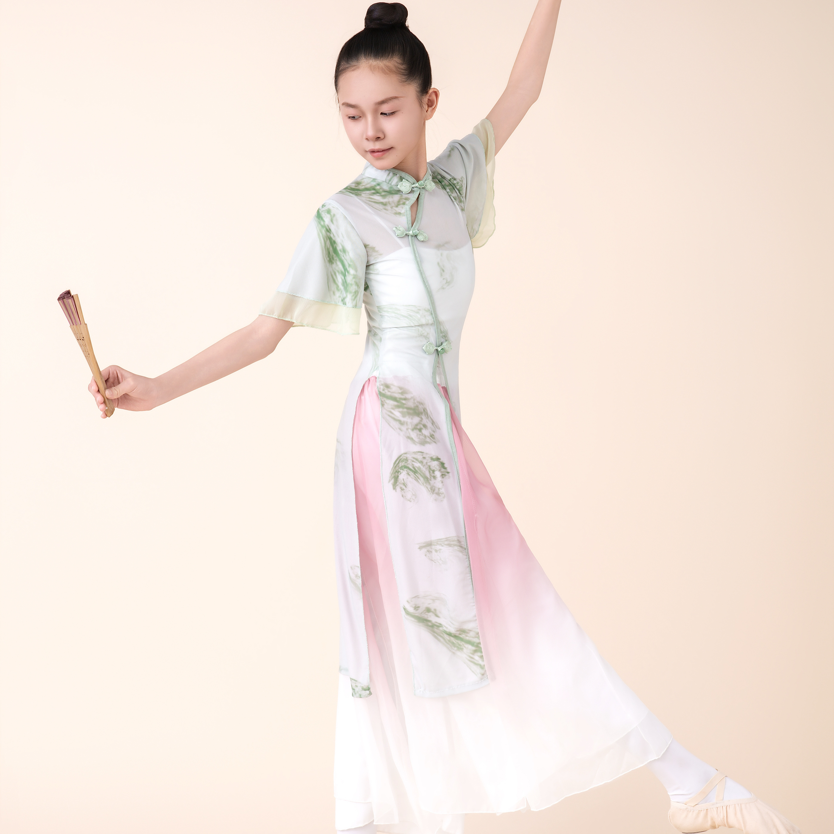 新款女童古典舞表演服古典练功纱衣飘逸豆花小月儿冠玉同款舞蹈服