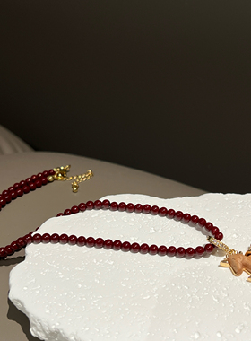 法式复古摇摇木马吊坠项链轻奢小众高级感红色珍珠百搭锁骨链配饰