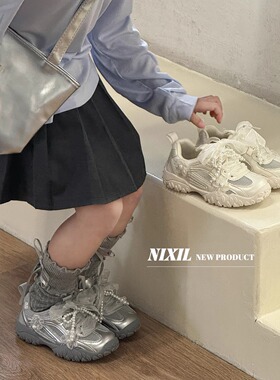 秋新款网面女童运动鞋珍珠蝴蝶结透气小白鞋儿童防滑德训鞋小女孩