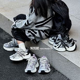 亲子款秋新款儿童网面老爹鞋潮N字跑鞋防滑擦色男女童透气运动鞋