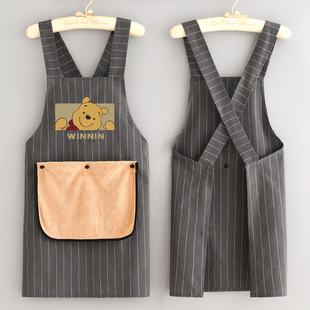 简约卡通棉布围裙餐饮饭店服务员工作服定制印字厨房做饭防污耐脏