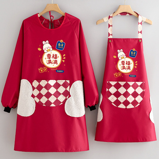新款 工作服女 防水防油围裙家用厨房做饭罩衣定制logo印字餐饮长袖