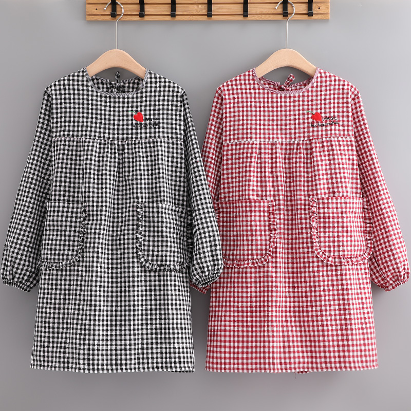 棉布韩版长袖围裙女家用厨房防污透气罩衣2023新款网红工作服男士