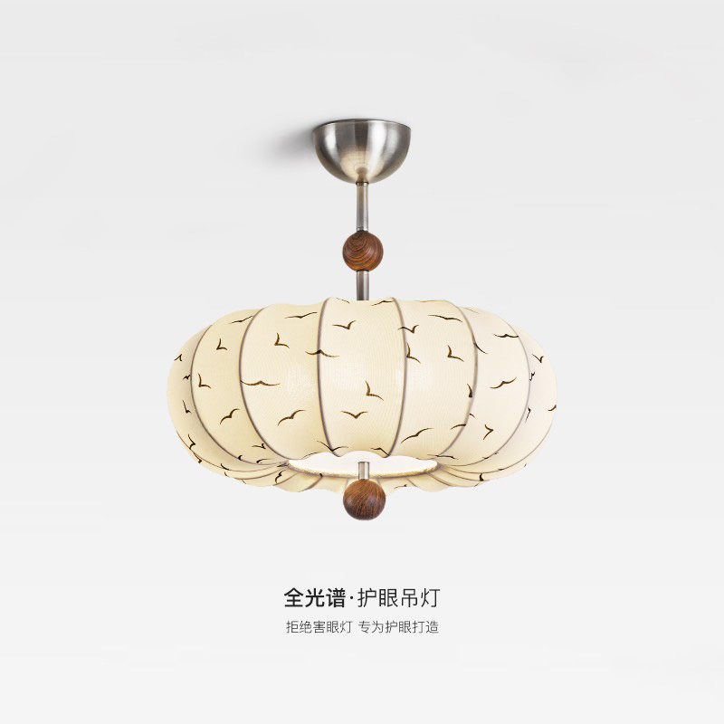 极简复古卧室吊灯中古奶油风布艺花纹餐厅灯南洋风主卧房间护眼灯