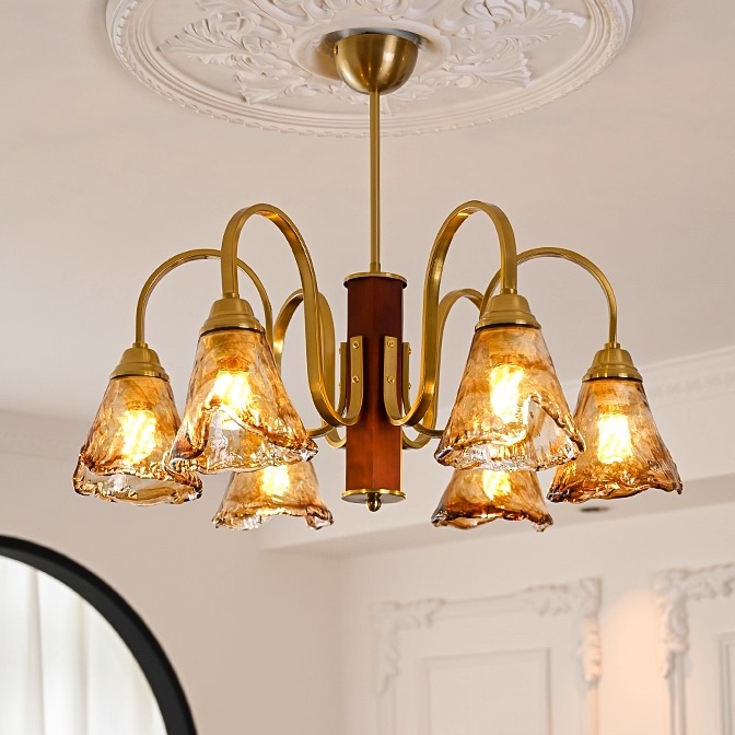 实木吊灯法式复古卧室书房美式中古风创意玻璃客厅灯具无上良品