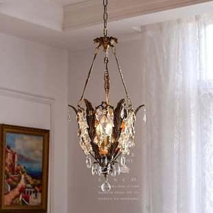 法式复古餐厅灯全铜美式卧室玄关阳台岛台欧式中古风黄铜水晶吊灯