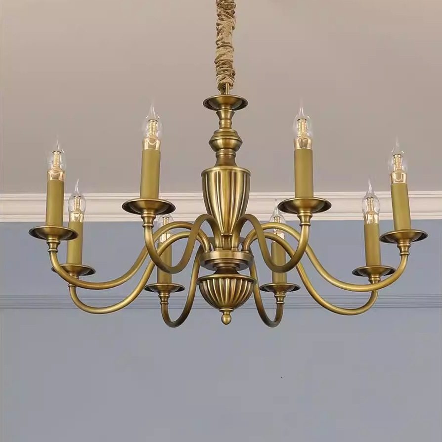 美式简约蜡烛客厅全铜吊灯法式北欧田园个性餐厅书房卧室楼梯灯具