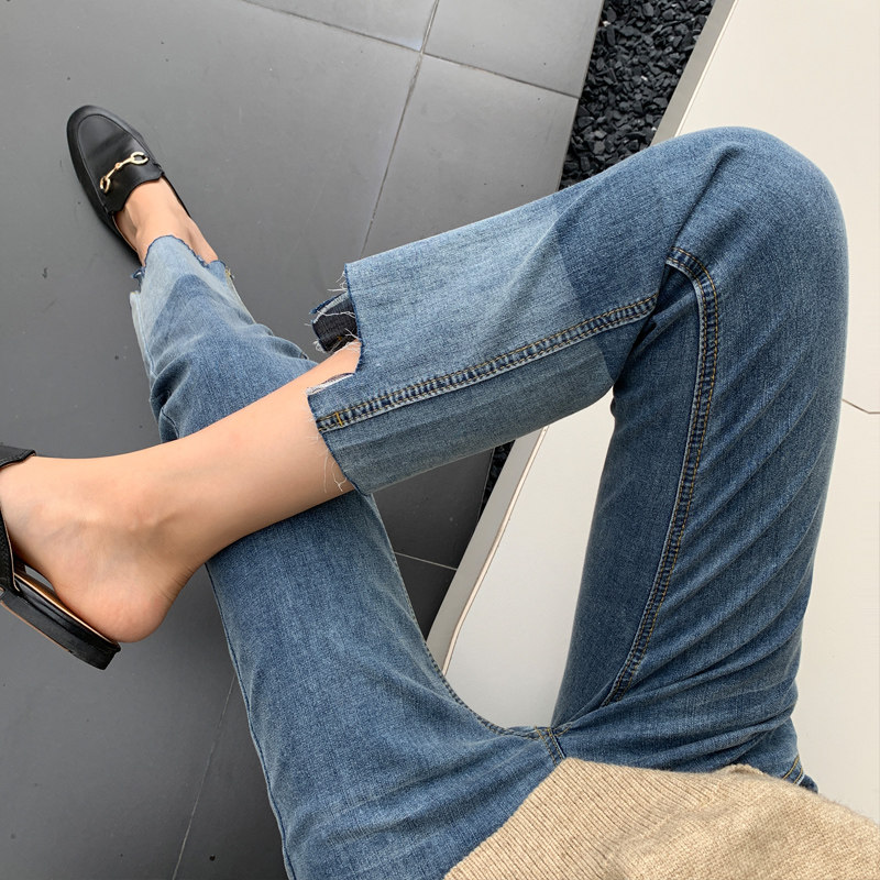 网红孕妇裤子秋季直筒牛仔裤外穿阔腿裤九分秋冬打底托腹长裤潮妈