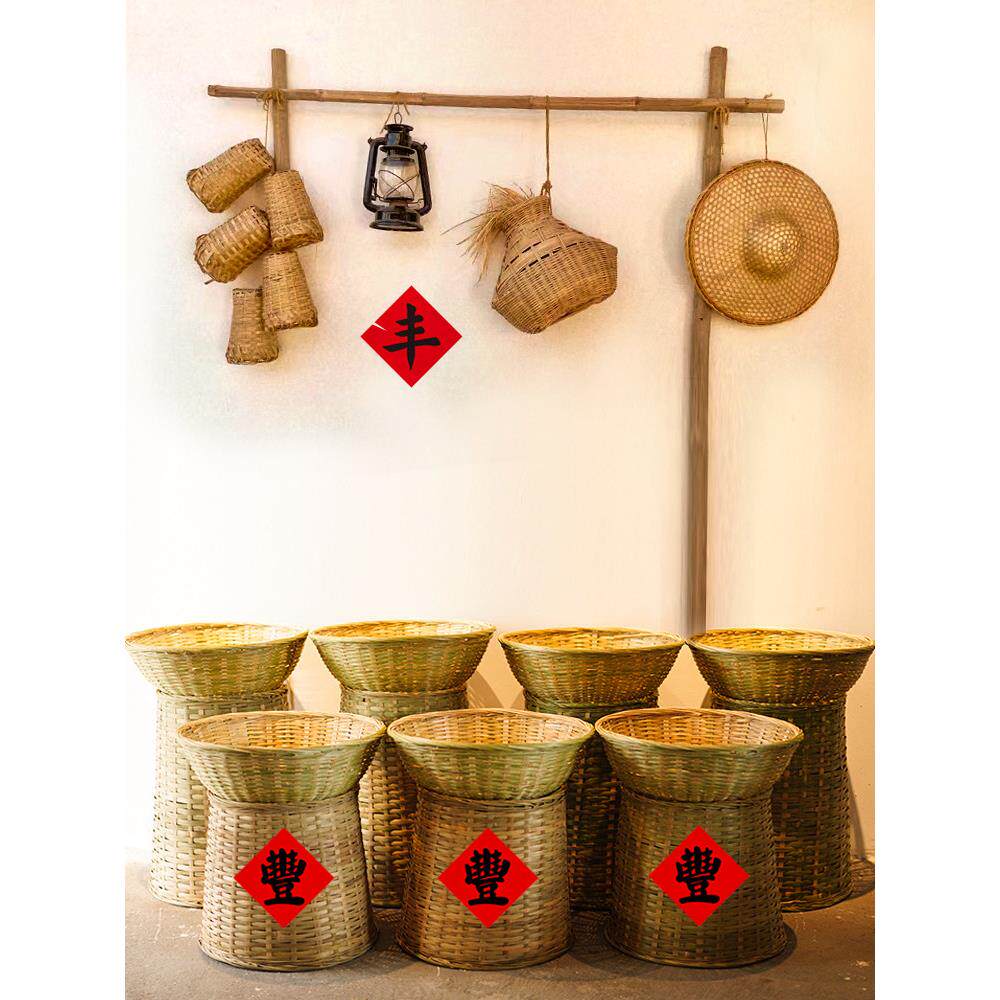 餐饮菜品摊点展示竹篮簸箕蔬菜配料展示堆竹篮竹篮展示盘