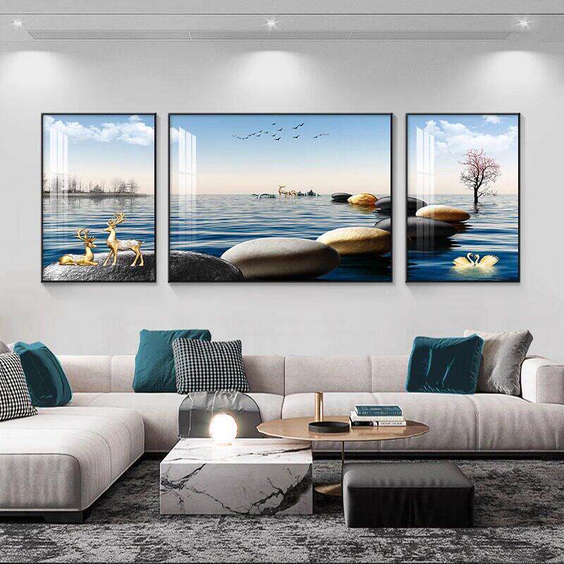 现代简约客厅装饰画沙发背景墙壁画大气中堂三联画2026年新款挂画
