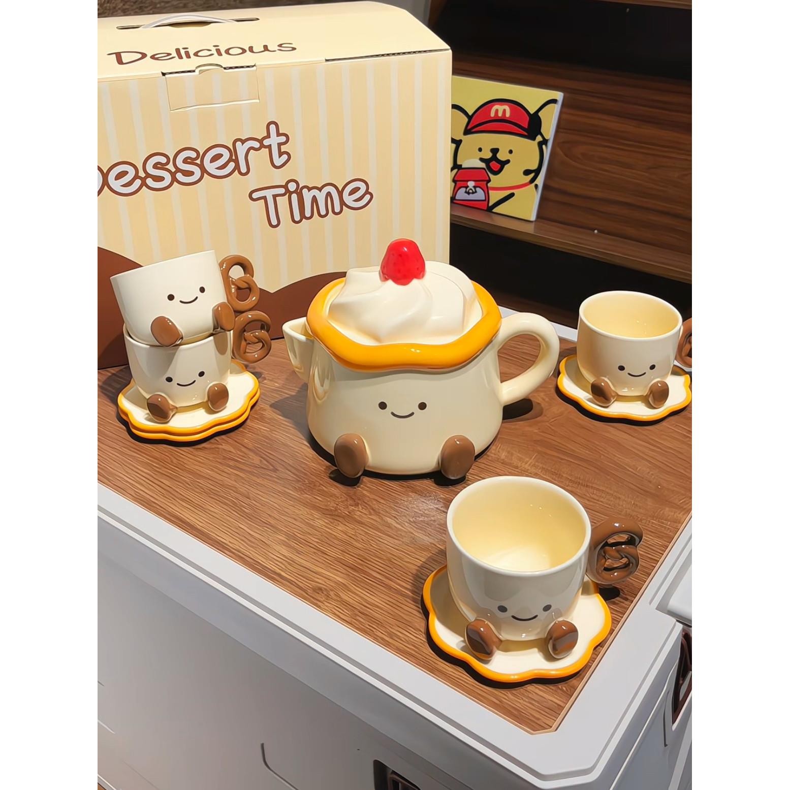 网红可爱咖啡杯碟创意家用客厅待客陶瓷水壶水杯下午茶杯水具套装