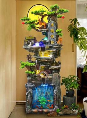 大型落地假山流水摆件循环水客厅生财鱼缸开 业礼品高山喷泉风水