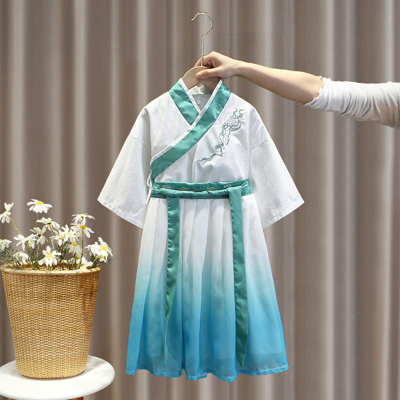 汉服男童春秋薄款中式公主少爷服2023新款童装儿童古装长衫国学服