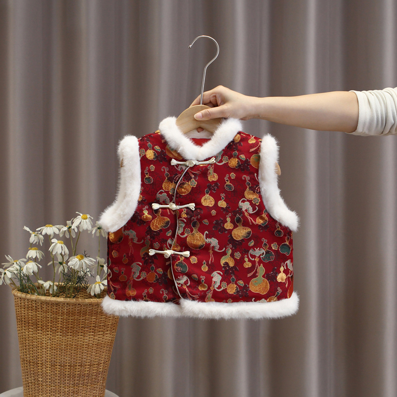 女童拜年服儿童新中式保暖马甲夹棉女宝宝新年国风背心旗袍坎肩冬