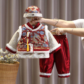 拜年服唐装 过年衣服女童 男童周岁礼服男宝宝抓周服秋冬喜庆新年装