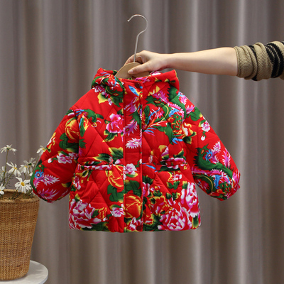 儿童网红大花棉袄女童东北棉衣外套小女孩花袄加绒加厚保暖上衣冬