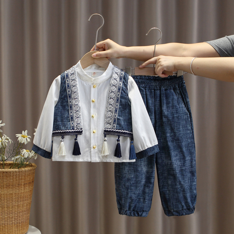 男童新中式改良汉服春秋民族风服装幼儿园苗疆彝族壮族演出服套装