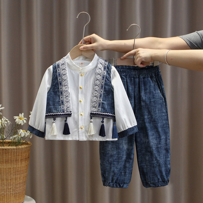 男童新中式改良汉服春秋民族风服装幼儿园苗疆彝族壮族演出服套装