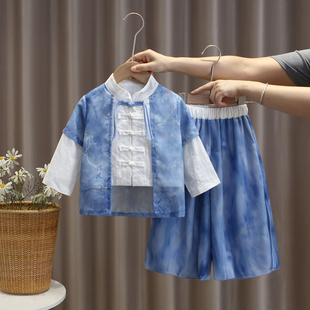 中国风汉服男童套装秋季中秋表演服儿童中式唐装男孩超仙古装服饰