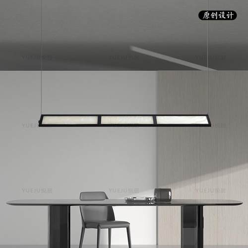 意式极简云石餐厅吊灯具现代简约轻奢高级感吧台岛台升降长条吊灯