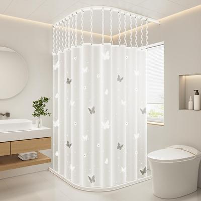 顶装轨道浴帘卫生间浴室防水免打孔淋浴房隔断弧形干湿分离遮挡布