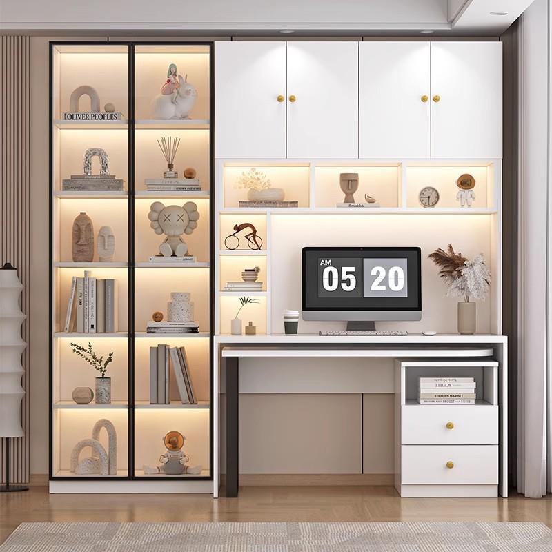 旋转书桌书架一体桌书柜实木转角电脑桌台式办公桌学生学习桌子