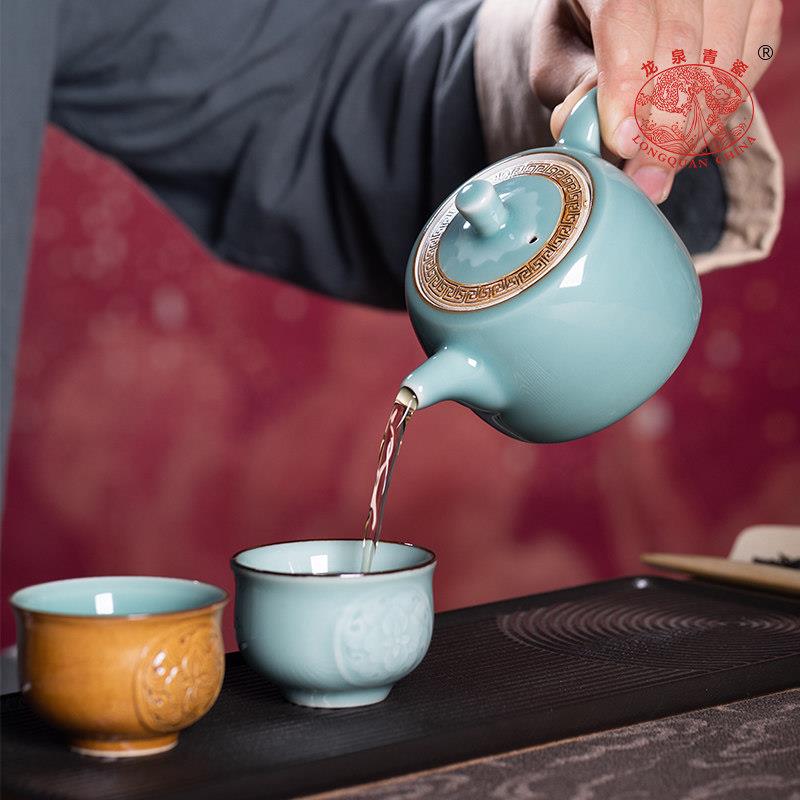龙泉青瓷一壶两杯可携式快客旅行套组陶瓷家用手工泡茶壶功夫茶具