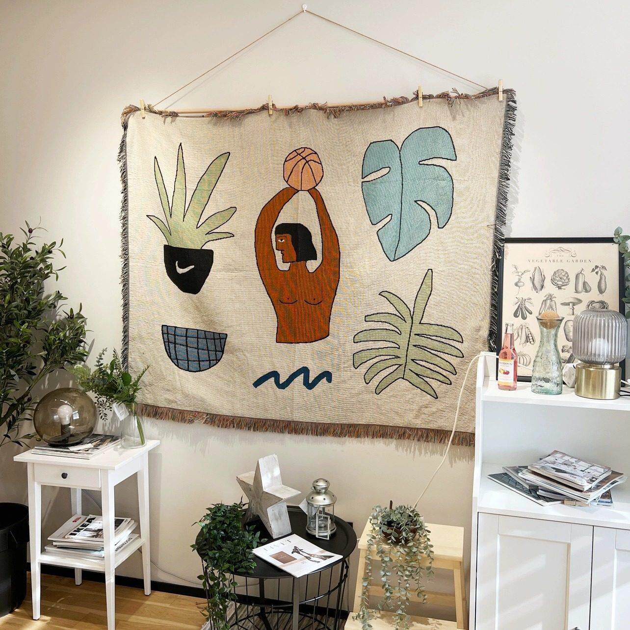 美国订单 小众艺术ins风沙发毯盖巾民宿咖啡馆墙面装饰挂毯