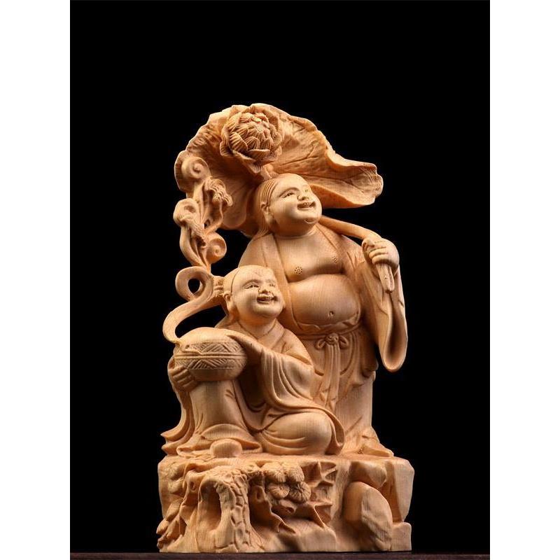 木雕和耳圣像饰品实木雕刻和河仙家居装饰卧室装饰汽车内饰配件