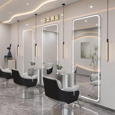 网红理髲店镜子发廊专用美发店镜台带灯美发简约单面镜剪发镜落地