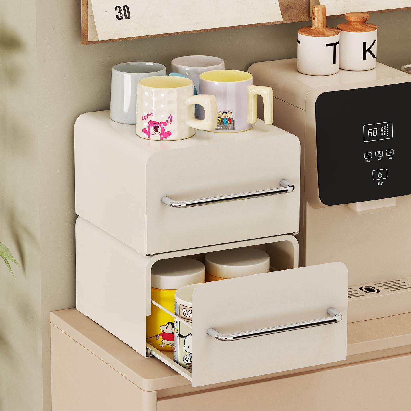 桌面杯子置物架抽屉式马克杯水杯架茶杯抽屉柜吧台咖啡机收纳架子