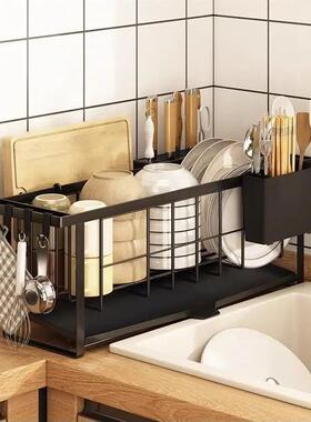 厨房沥水架长款筷子刀具碗盘收纳置物架小型洗碗槽水池窗台晾碗架