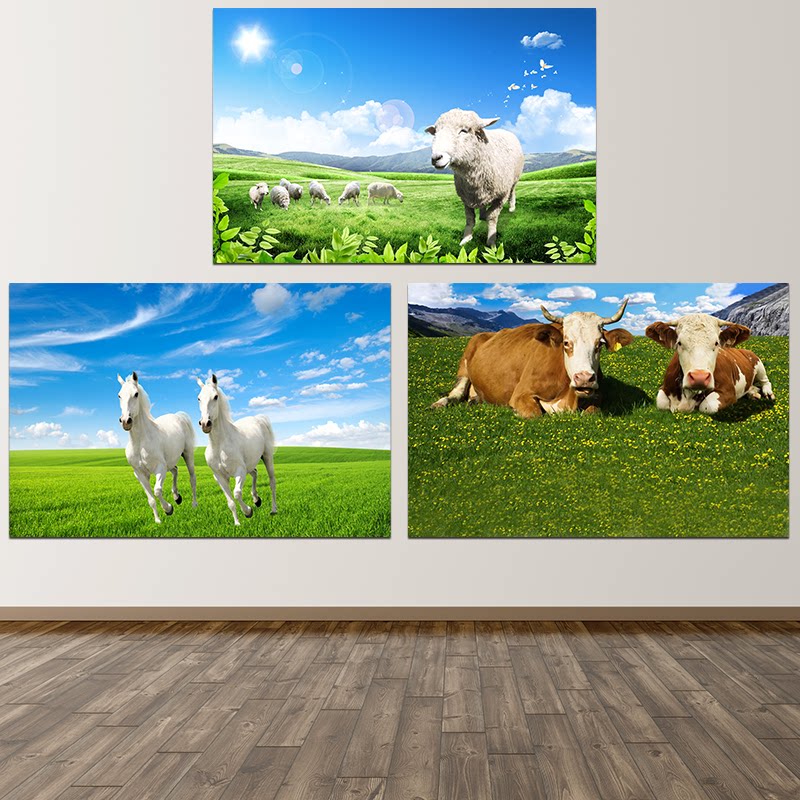 动物画报羊画白马画牛画简约装饰墙画防水自粘海报铝合金挂画定做