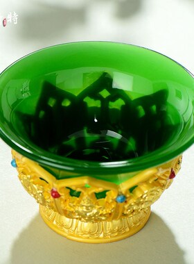 热销八吉祥e雕花仿玉供水碗室内家用供水杯圣水杯净水杯敬佛杯桌