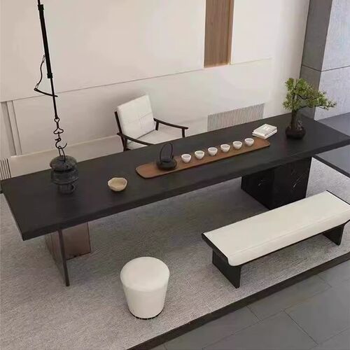 热销新中式白蜡木禅m意大板茶台家用亚克力悬浮设计高端家具岩板