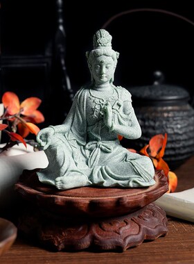 热销桌面中式水月观音菩萨佛像微景观鱼缸M造景假山摆件茶宠香道