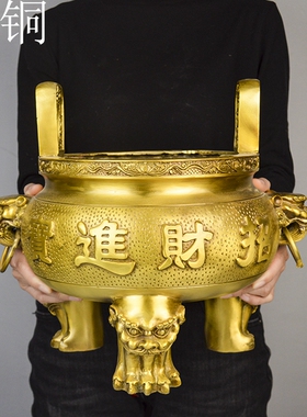 热销香炉纯铜有求必应香炉 圆鼎三足鼎炉 寺院寺庙祠堂Z大香炉摆