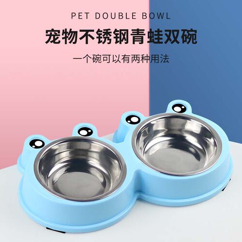 热销宠物双碗 不锈钢猫粮碗w狗粮碗 猫碗狗碗小型犬食盆可爱卡通