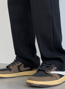 akinzhi 400g高密斜纹休闲裤字宽松直筒加绒男女运动裤秋冬季阔腿