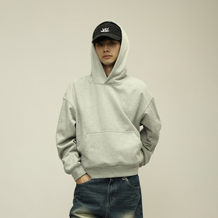 BLAEXIT灰色cleanfit卫衣美式 连帽vibe抓绒基础纯色短款帽衫男女