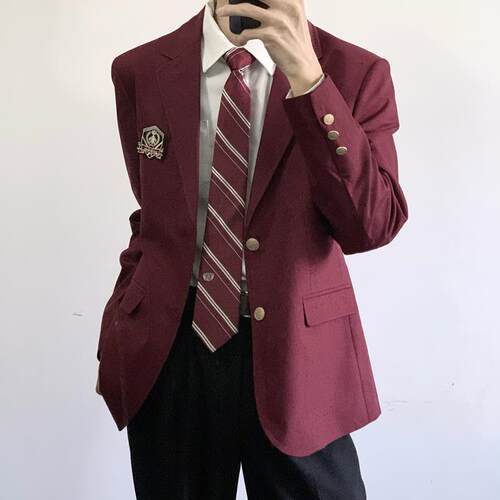 【刺篇】dk学院风红色蓝色男生制服西装成人礼西服外套学生全套装