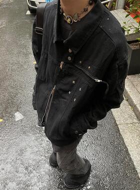 MaxDstr美式复古做旧水洗金属扣工装牛仔夹克外套男潮牌情侣ins