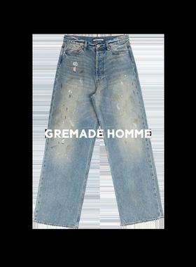 GREMADE 1981M版型天丝混纺喷脏泼墨洗水宽松BAGGY牛仔裤男