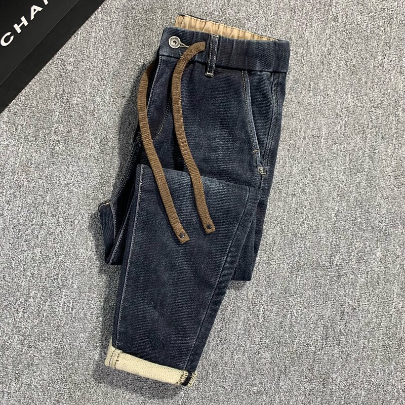 松紧腰牛仔裤男九分秋季爆款潮流修身百搭弹力休闲男士抽绳裤子男