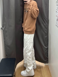 Unitise日系工装裤白色牛仔裤宽松直筒滑板休闲长裤子男工装裤