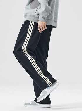 hrku高街美式秋冬加厚侧边条纹裤子男街舞百搭垂感运动卫裤休闲裤