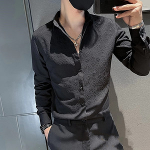 高级感衬衫男长袖修身韩版潮流打底寸衫男装发型师潮牌ins衬衣服