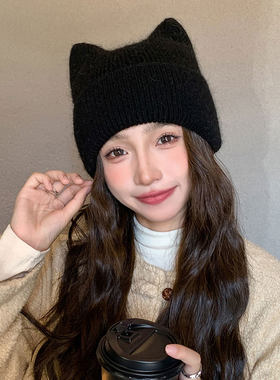 针织帽逛街可爱女冬猫耳朵帽
